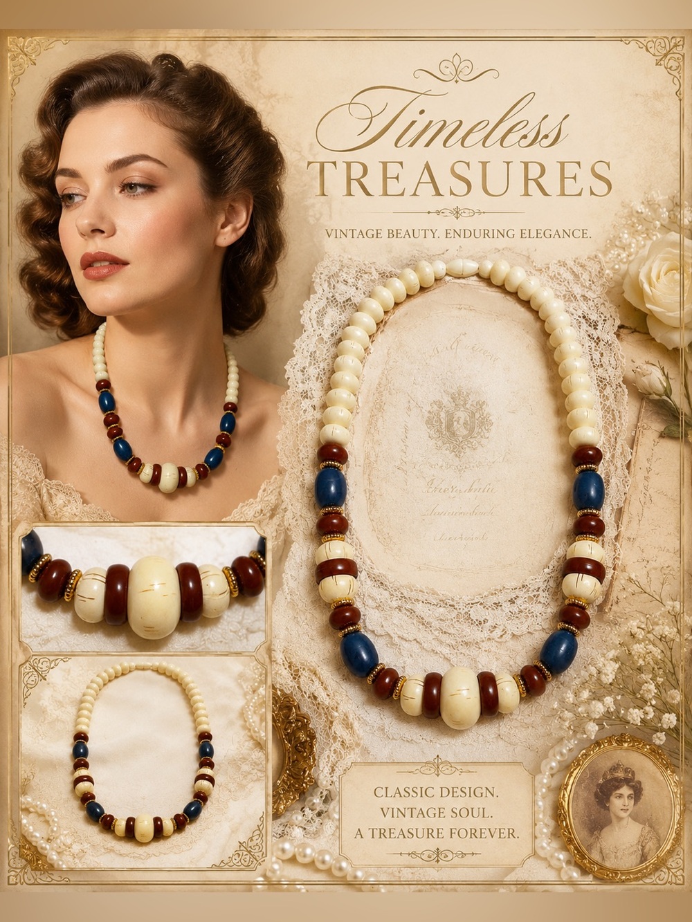 Vintage Beaded Chunky Statement Necklace